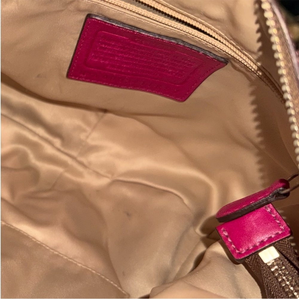 Tan and pink coach signature shoulder bag with matching large wallet - Picture 4 of 5